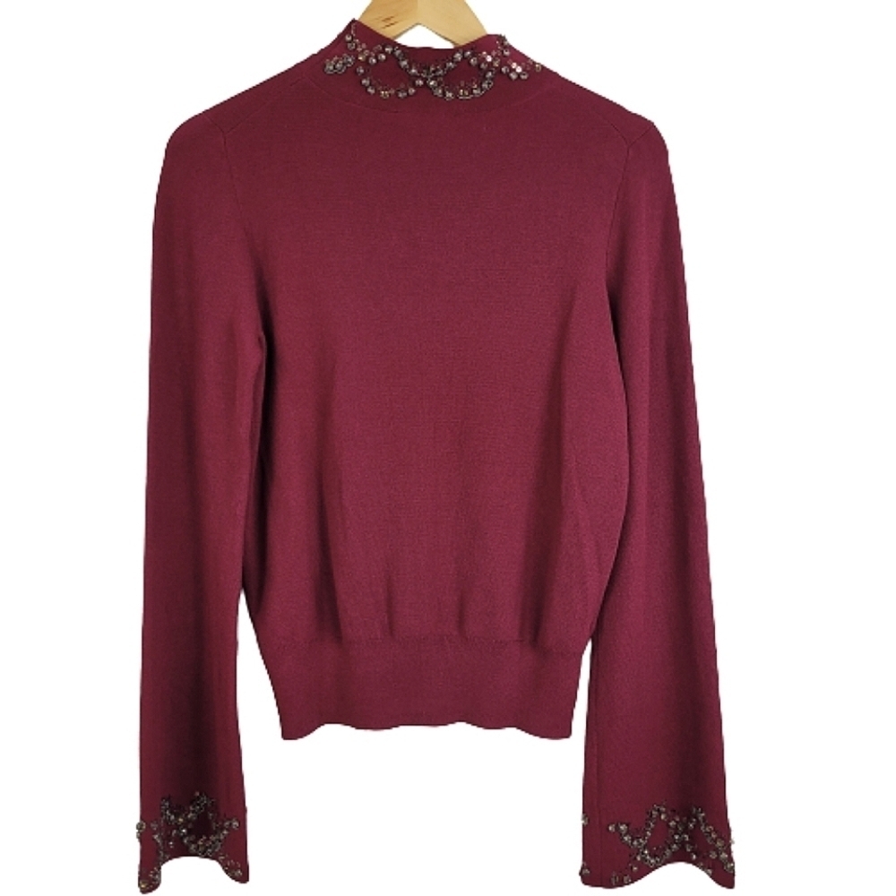 Ann Taylor sequin mock neck bell sleeve sweater